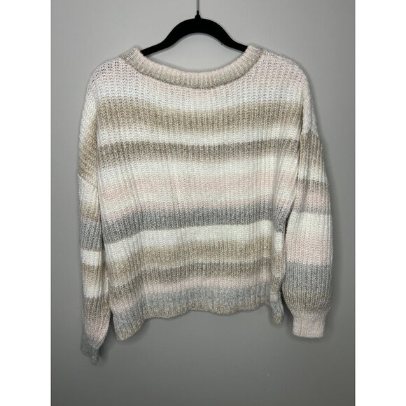 Women's Sweater natural tones with pink stripe Size Large - Picture 4 of 13
